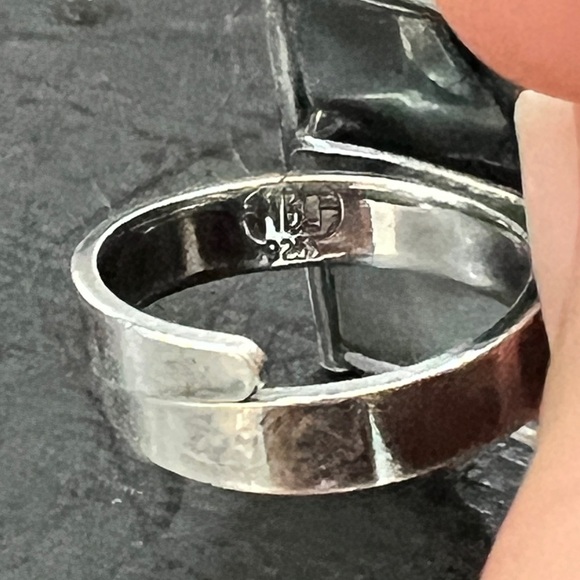 925 Sterling silver square statement ring checkered pattern adjustable vintage - Picture 2 of 5